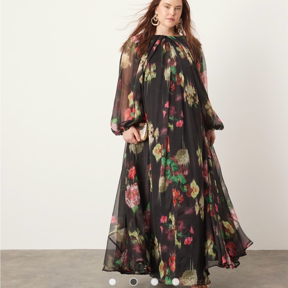 ASOS Curve Black Floral Long Sleeve Maxi Dress - Size 18